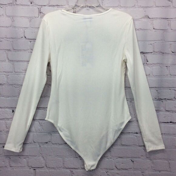 Future Collective Women's Plus Size 3X Bodysuit Ribbed Cut Out White Long Sleeve - Picture 6 of 7